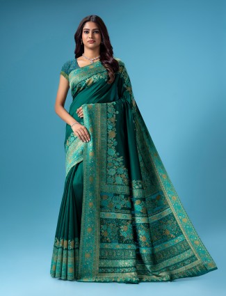 Newest dark green pashmina silk saree