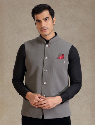 Dusty grey textured waistcoat for engagement