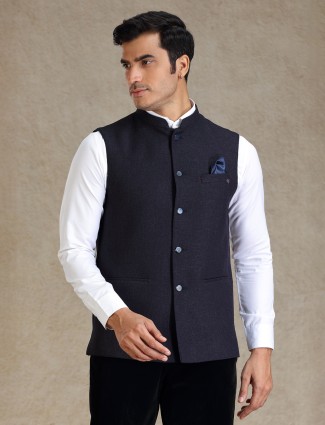 Wonderful navy bandhgala waistcoat with textured