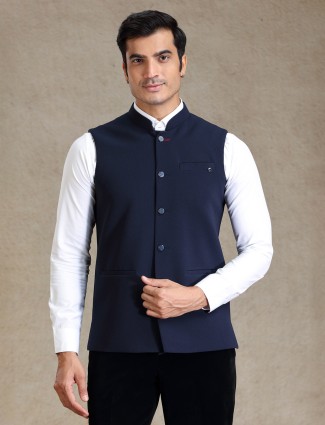 Exclusive navy textured waistcoat for reception