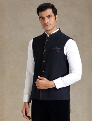 Navy waistcoat with textured for engagement