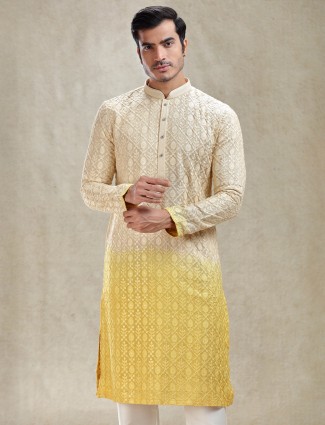 Elegant yellow shaded kurta pajama ensemble