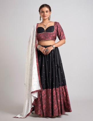 Black silk chaniya choli with aabla and gota accents