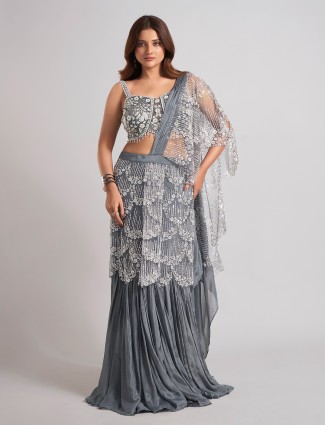 Grey silk party wear lehenga choli with designer appeal