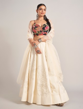 Navy silk chaniya choli with V neck charm