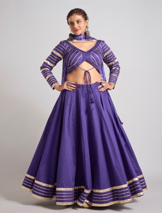Purple gota work silk chaniya choli for navratri celebrations