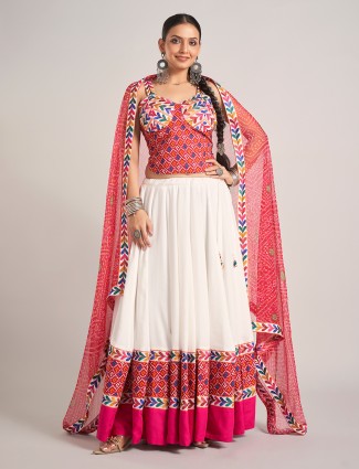 Rani pink and white silk navratri choli