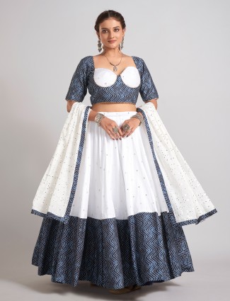 White silk chaniya choli with gota and aabla work