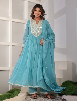 Aqua serenity cotton silk kurti set