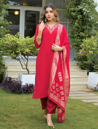 Red silk kurti set dupatta