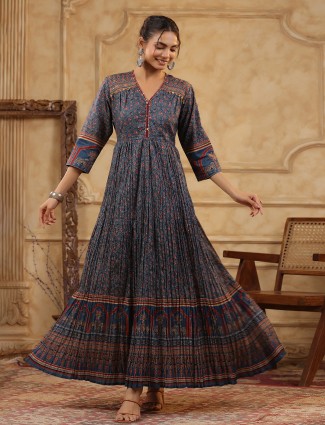 Stone blue silk kurti set with coins