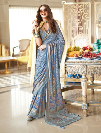 Blue georgette saree for festive celebrations