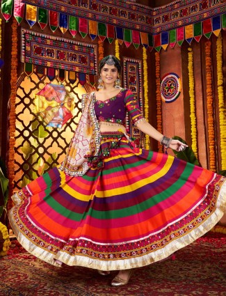 Multicolor muslin silk navratri special lehenga choli