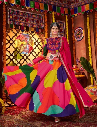 Multicolor muslin silk lehenga choli for navratri wear