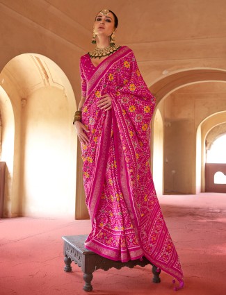 Pink printed patola silk saree for festivals