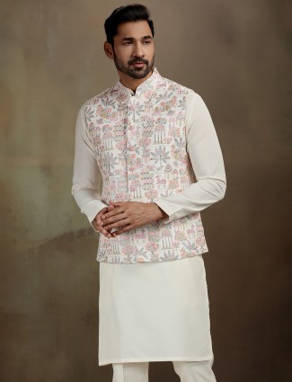 Cream raw silk engagement waistcoat set