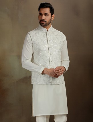 Cream silk wedding wear waist coat set