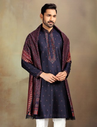Navy banarasi silk kurta pant set