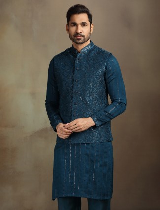 Rama blue silk ceremony waistcoat set