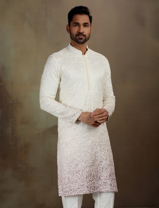White shaded modal pitta work kurta