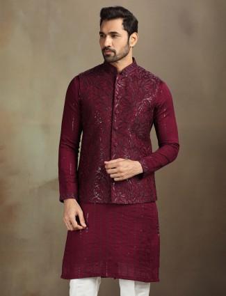 Wine silk royal wedding waistcoat set