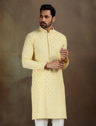 Yellow royan thread work kurta set