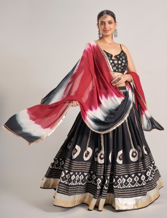 Black printed silk navratri chaniya choli