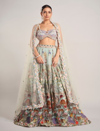 Mint green organza wedding wear lehenga choli