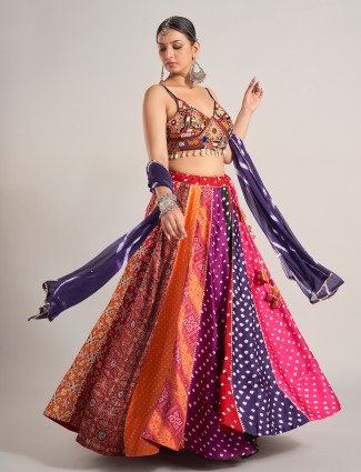 Multicolor silk cowrie shell navratri chaniya choli