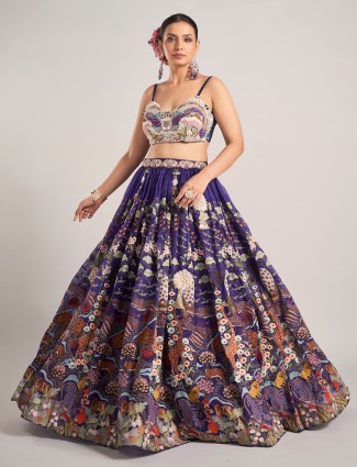 Purple wedding wear lehenga choli in organza