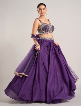 Purple silk embellished wedding lehenga choli