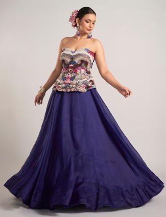 Purple silk lehenga choli for reception wear