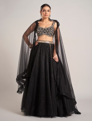Black party wear net lehenga choli with dupatta