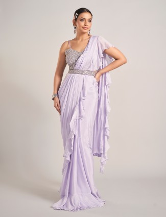 Lavender tissue silk saree for receptions