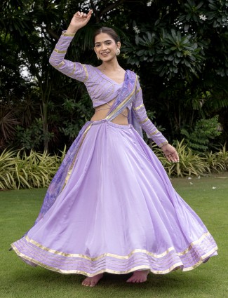 Light Purple Plain Silk Lehenga Choli with Gota Work