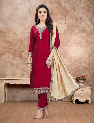 Maroon silk salwar suit designed for festive charm
