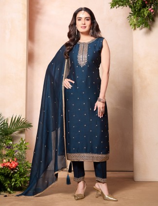 Black silk palazzo suit with sequins embellishment