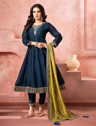 Navy silk salwar suit with graceful festive appeal