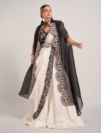 Off white georgette jacket palazzo suit for weddings