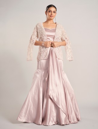 Pink tissue organza embellished indo western suit