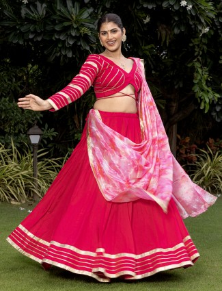 Red Silk Navratri Lehenga Choli with Gota Detailing