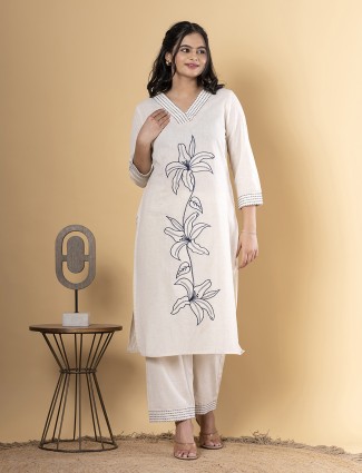 Beige cotton kurti palazzo set for cultural gatherings