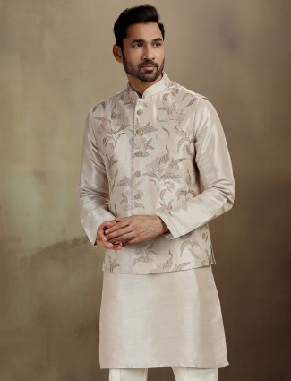 Beige raw silk traditional party set