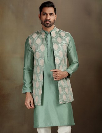 Green silk gota daytime function set