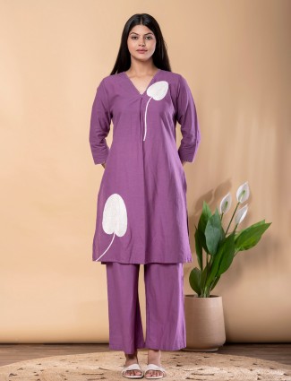 Purple cotton silk kurti palazzo set for special occasions
