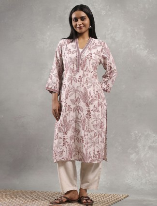 Beige cotton kurti with printed pattern for everyday elegance