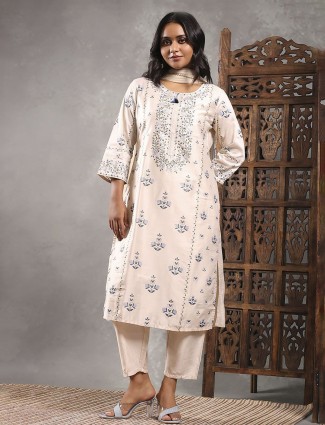 Timeless cream printed cotton silk kurti set for women