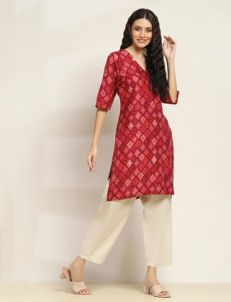 Red cotton silk kurti with print