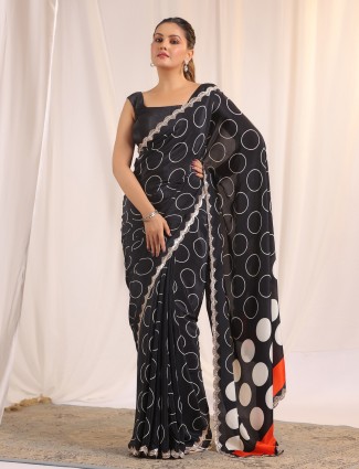 Black classic crepe silk saree with mirror touch