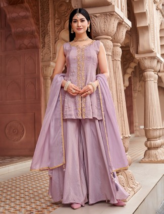 Lilac purple silk party palazzo suit